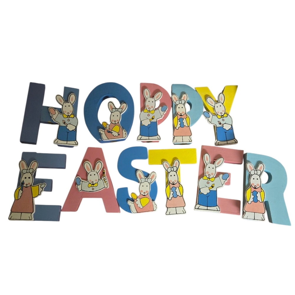 vintage 90s Sue Dreamer  Holiday Workshop  handpainted Hoppy Easter letter set